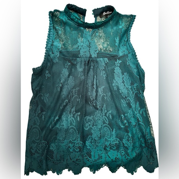 Alice Blue Small Filbert Lace Overlay Blouse Top Keyhole Button Neck Back BC - Picture 5 of 10